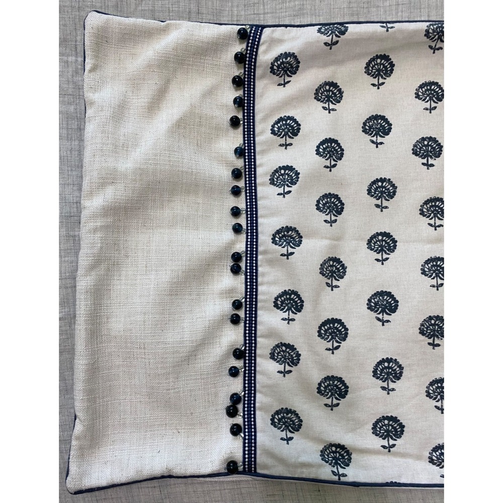 Eastern Accents Pillow Sham White Blue Glass Beads Floral Very Soft Linen Blend? - Picture 3 of 9